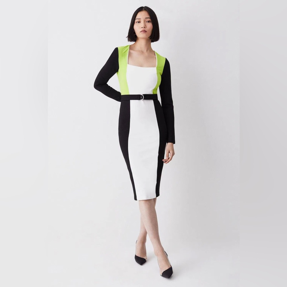 NWT Karen Millen Cut and Sew Belted Ponte Midi Dress